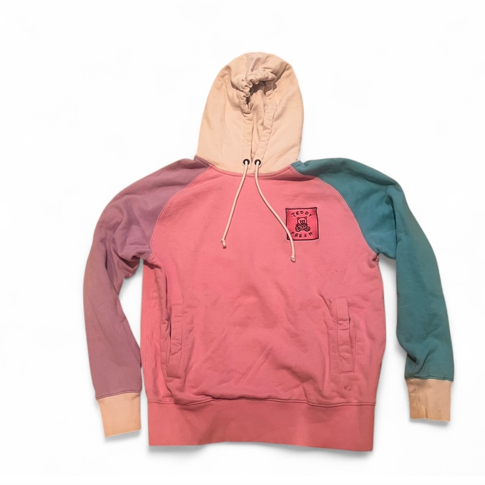 Colorblock Teddy Fresh hoodie with Graphic Patch